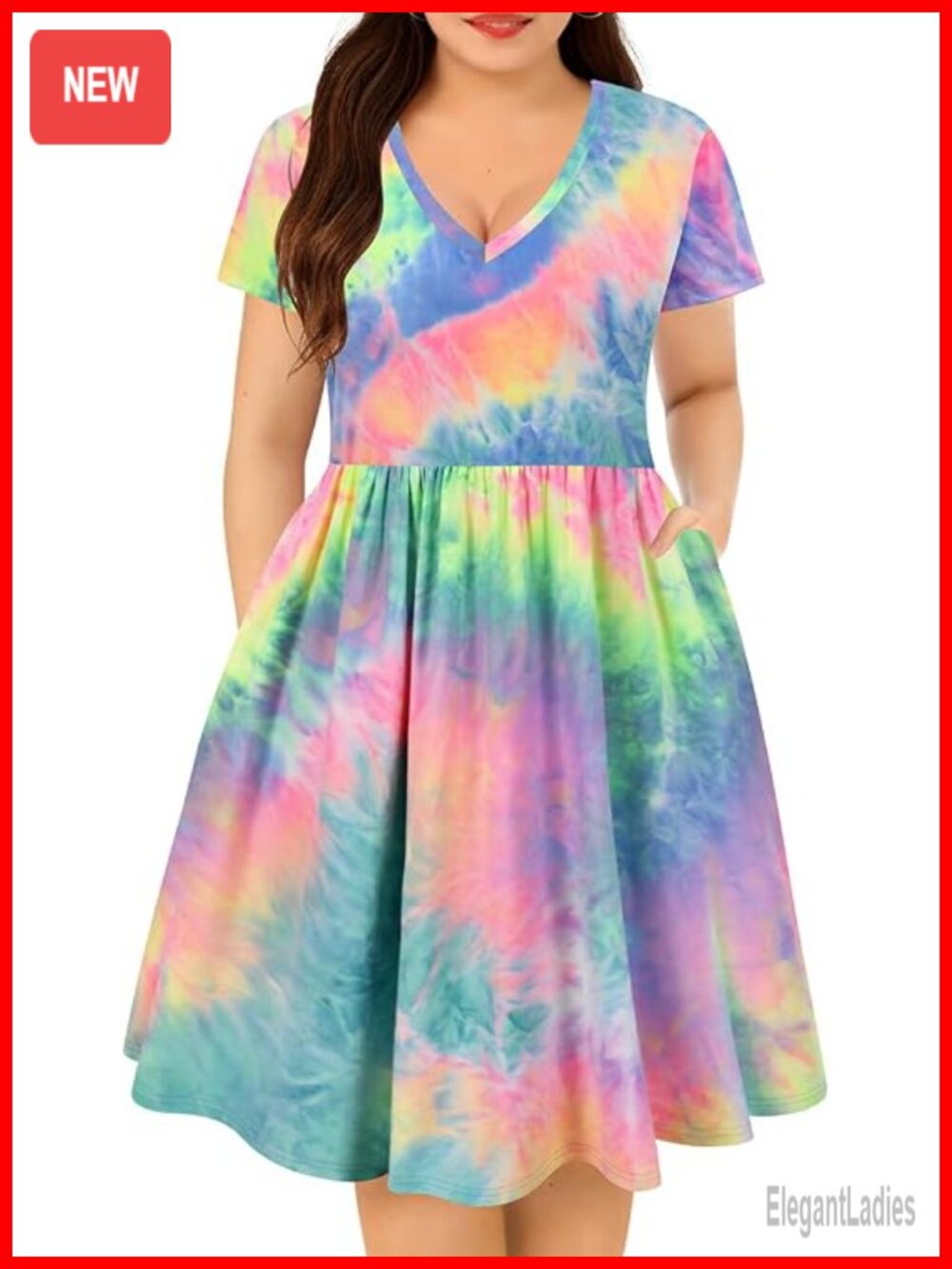 Plus Size Boho Dress V Neck Short Sleeve with Pockets